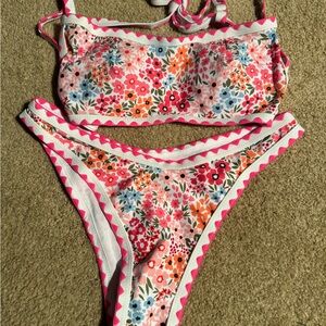 Floral Bikini Set with Pink Trim